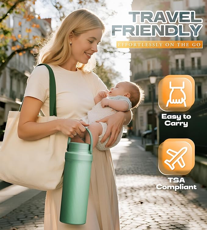 22oz Breast Milk Cooler Bottle for Travel & Outdoor Use, Portable Breastmilk Chiller with 24-Hour 360° Cooling, Larger Capacity with 2 Baby Bottles for Breast Milk Storage