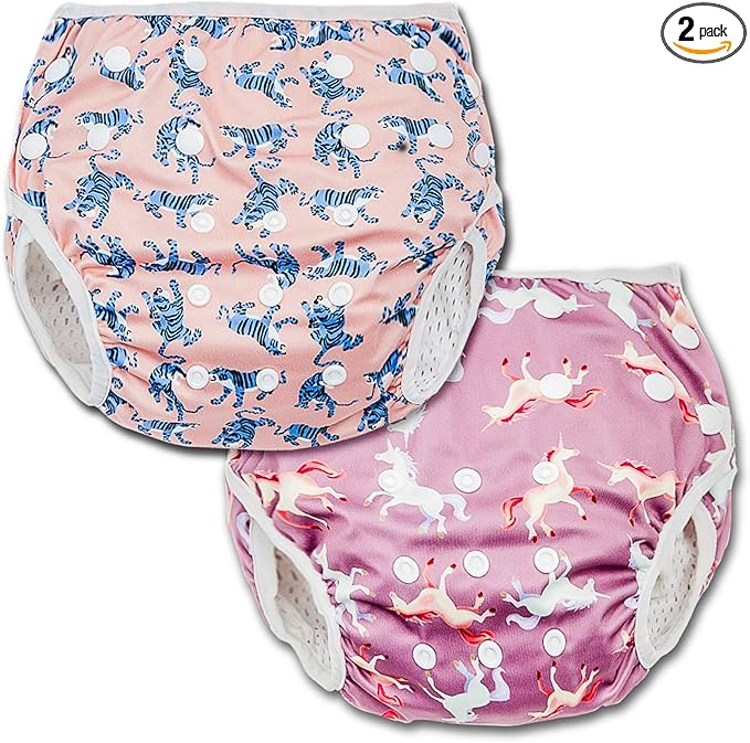 Joyo roy Reusable Swim Diapers 2pcs Snap One Size Swim Diapers Size 5 For Toddlers Baby Swimming Diaper Size 6 Easy-Wash Pool & Beach Baby Essentials Baby Girls' Waterproof Diaper For Swimming Lessons