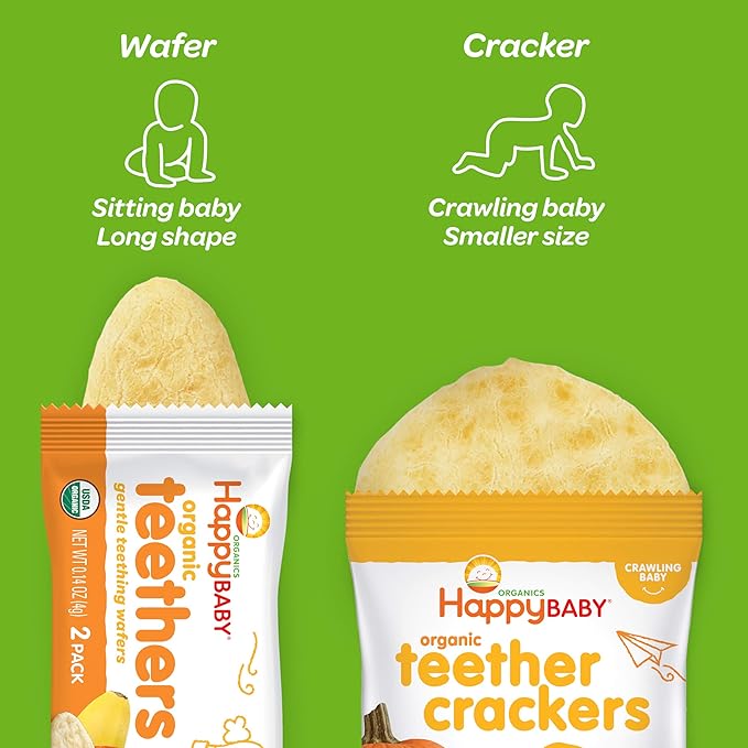 Happy Baby Organics Baby Snacks, Gentle Teething Crackers, Gluten Free & Vegan, Mango & Pumpkin, 12 Count (Pack of 6)