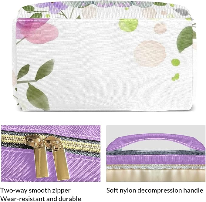 Purple Floral Elephant Cute Diaper Bag Baby Nappy Bag Daughter Multi-Function Custom Baby Bag Picnic Diaper Carrying Bag Unisex Gifts with Name
