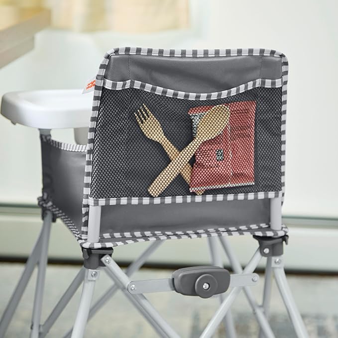 Bright Starts Pop 'N Dine Portable High Chair, Indoor/Outdoor, BPA Free Tray, Easy to Fold, Unisex, Grey, 6 Months +