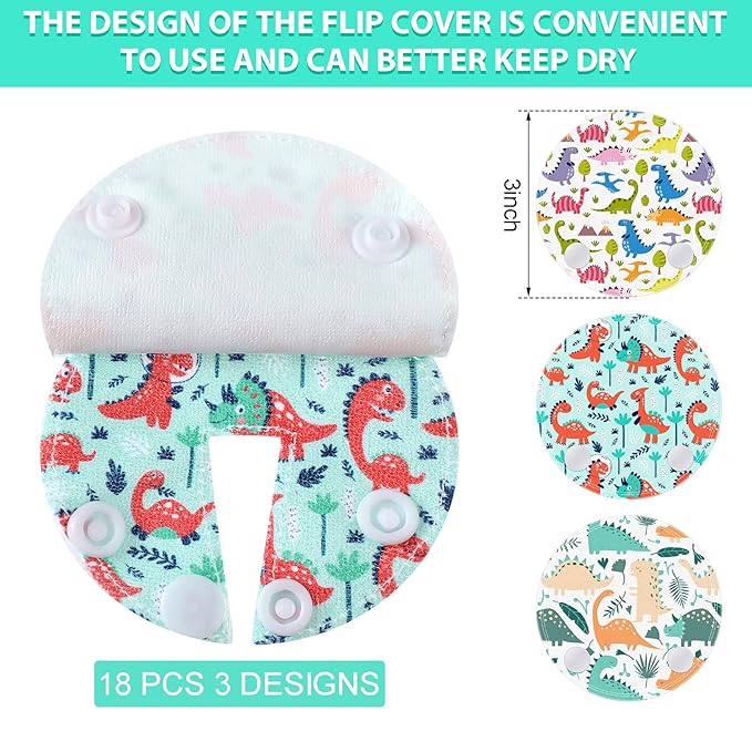 Breling 18 Pack Feeding Tube Pads Button Pad Gtube Button Covers Reusable g Tube Cutie Dinosaur Feeding Supplies for Kids Baby Breastfeeding Nursing Care(Dinosaur)