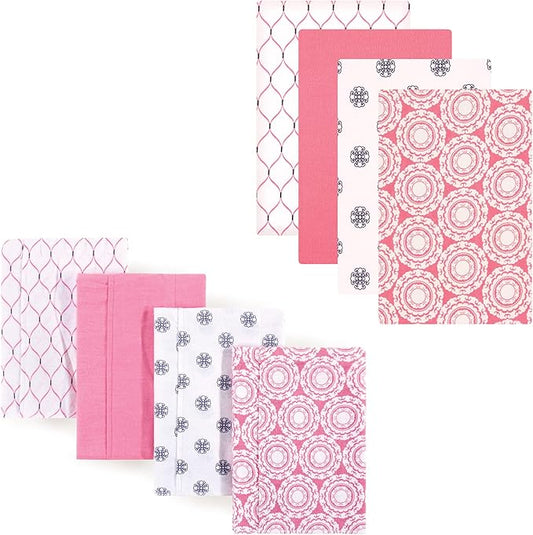 Hudson Baby Unisex Baby Cotton Flannel Burp Cloths and Receiving Blankets, 8-Piece, Medallion, One Size
