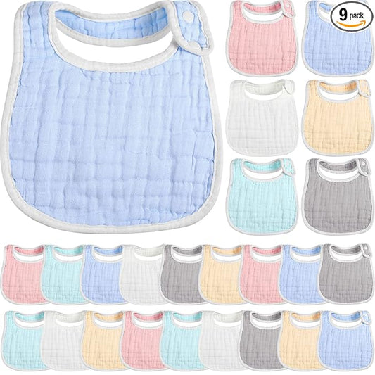 Yahenda 24 Pcs Muslin Baby Bibs Bandana Drool Bibs for Unisex Boys Girls Soft Cotton Drooling 8 Absorbent Layer,adjustable with Easy Snaps for Teething Baby Girl, Boy, Newborn Infant