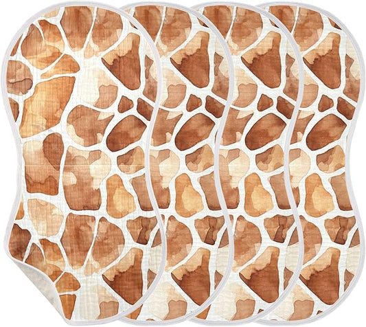 4Pcs Giraffe Print Burp Cloth,Unisex Large Absorbent Soft Cotton Muslin Burping Cloths for Newborn Boys Girls,11x22in,A111944