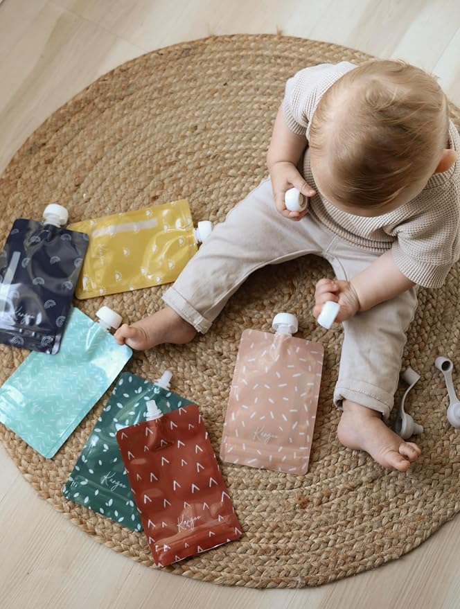 Reusable Baby Food Pouches Storage | Snacks | Purees, Apple Sauces, Smoothies | 6 Pack BPA-Free Plastic Refillable Squeeze Pouch | 5oz | Double Lock Zipper | Toddler Boho