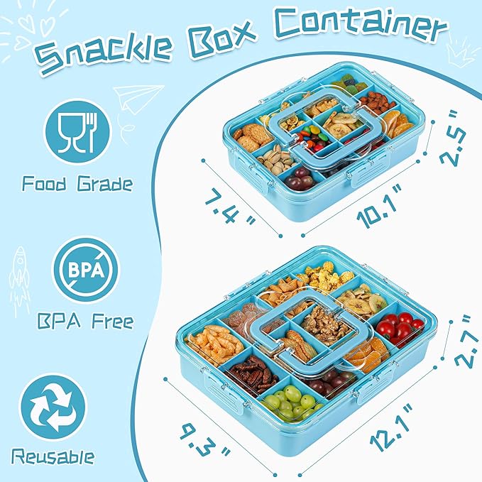 Xyptorix Snack Box Container for Kids - Adjustable 12-Compartment Snack Containers, Reusable Bento Box, Dishwasher Safe, BPA-Free, Perfect for School, Travel, Camping & Picnic, Blue