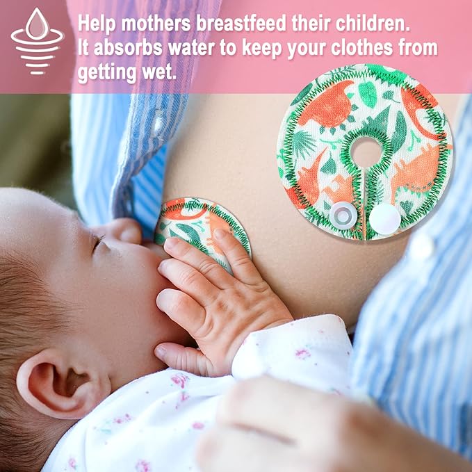 Breling 24 Pack Cotton Pads for Feeding Support, Feeding Pads Supplies G Shape Button Covers for Care(Dinosaur)