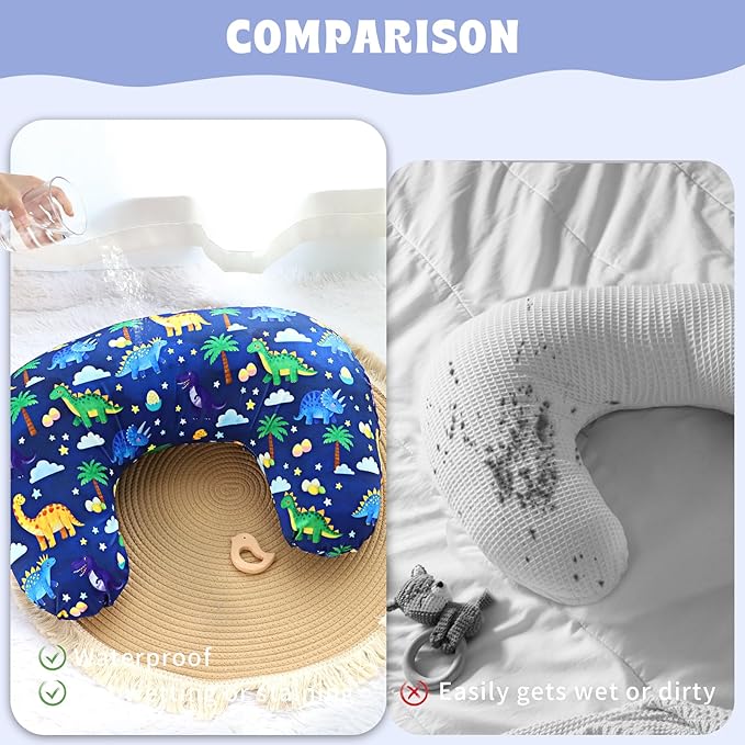Hooyax Waterproof Nursing Pillow Cover, Stretchy Nursing Covers for New-Designed Breastfeeding Pillows, Adorable Infant Feeding Pillow Slipcover for Baby Boy and Girls (Dinosaur)
