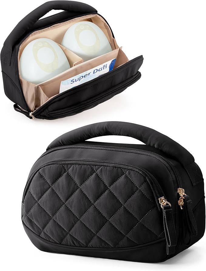Wearable Breast Pump Bag Compatible with Momcozy, Medela and Eufy Pumps, Portable Pumping Bag with Handle for Work, Travel, and Family Use, Black