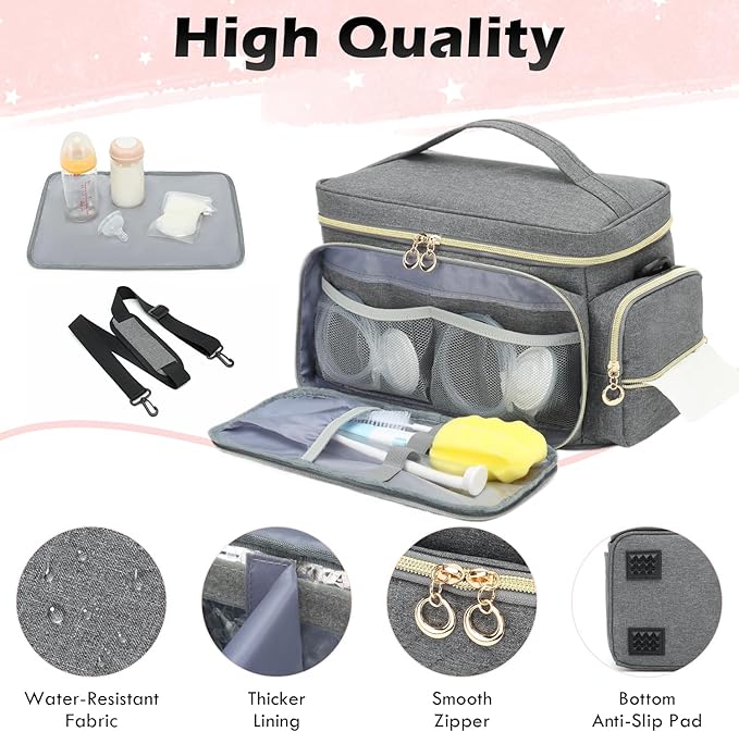 Breast Pump Bag Fit for Spectra S1 and S2 - Pumping Bag with Ice Pack & Waterproof Mat, Portable Breast Pump Storage Bag for Work, Travel and Family Use, Grey