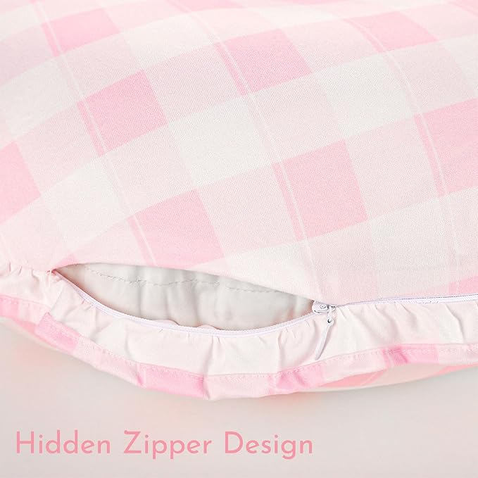 DILIMI Nursing Pillow Cover, Removable Ruffled Pillowcase for Breastfeeding Pillows, Ultra Soft Comfortable Slipcover for Baby Girl and Boy, Pink Gingham