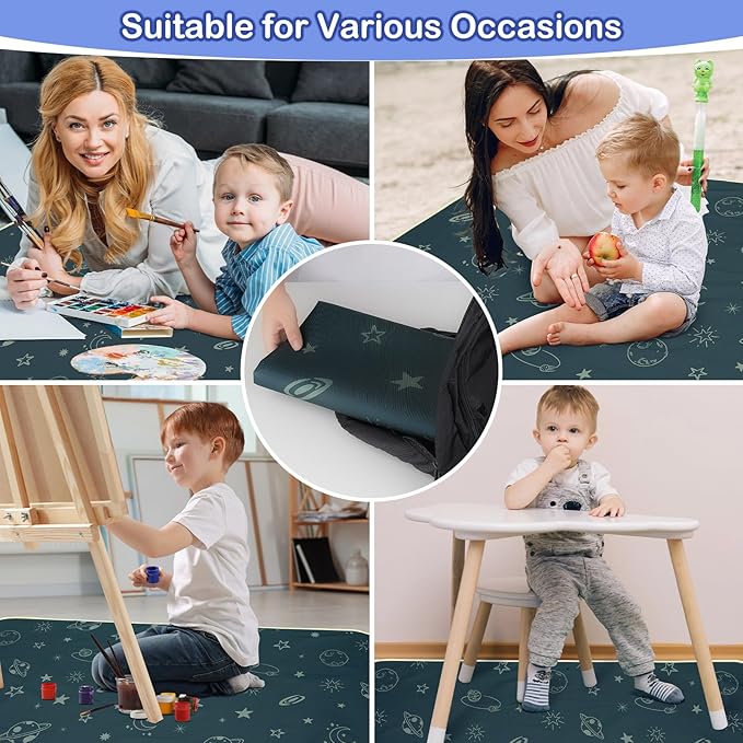 Basumee Splat Mat High Chair Mat Waterproof Baby Play Splat Mat for Under High Chair Food Catcher Highchair Mat for Floor Non Slip Bottom, Dark Blue Space, 46x42 Inches