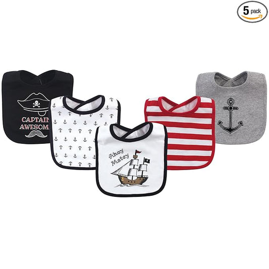 Hudson Baby Unisex Baby Cotton Bibs, Pirate Ship, One Size