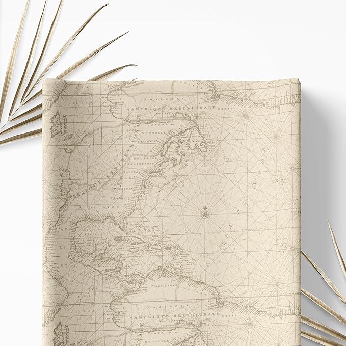 Cotton Cream Map Adventure Diaper Changing Pad Cover, Vintage Explorer Design, Soft Infant Changing Pad Cover, Fits Standard Changing Pads, Machine Washable, Baby Boy Nursery Bedding