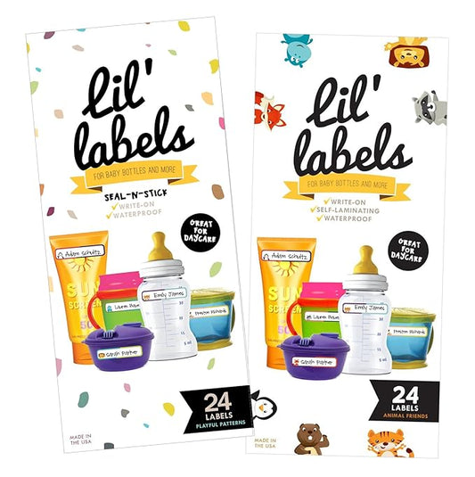 Bottle Labels, Write-On, Self-Laminating, Waterproof Kids Name Labels for Baby Bottles, Sippy Cup for Daycare School, Dishwasher Safe (Variety Pack, Set of 2)