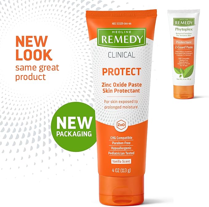 Medline Remedy CLINICAL Zinc Oxide Paste Skin Protectant (4 oz Tube), 12 Count, Vanilla Scent, Diaper Rash Cream, Incontinence Care, Wetness Protection, Paraben Free, Hypoallergenic, Adults, Children