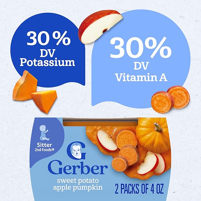 Gerber Baby Food 2nd Foods Blends, Sweet Potato Apple Pumpkin Puree, Veggie Power, Natural & Non-GMO, 4 Ounce Tubs, 2-Pack (Pack of 8)