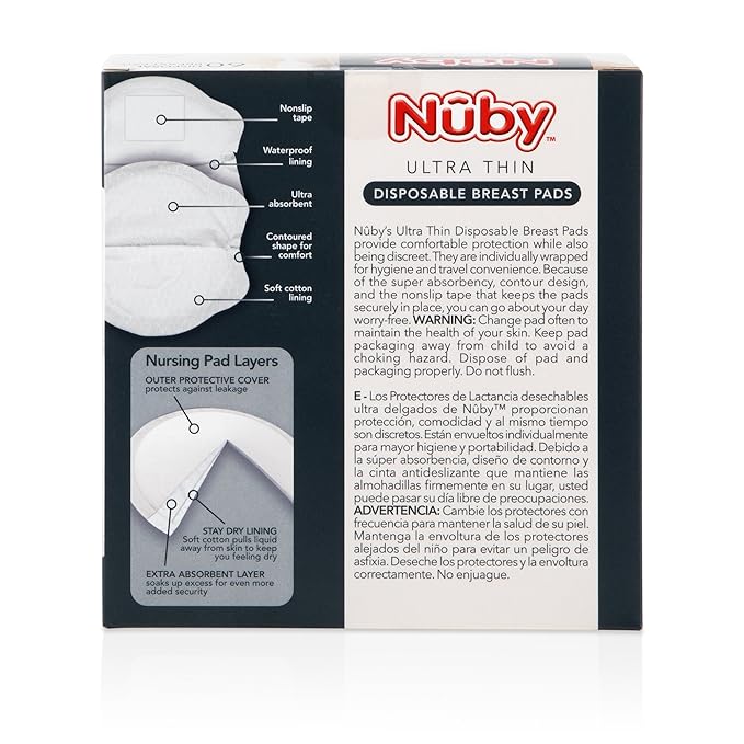 Nuby Stay-Dry Disposable 60 Piece Breast Pads, Honeycomb, Ultra-Thin