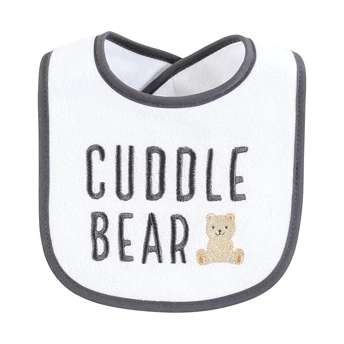 Hudson Baby Cotton Terry Drooler Bibs with Fiber Filling, Cuddle Bear, One Size