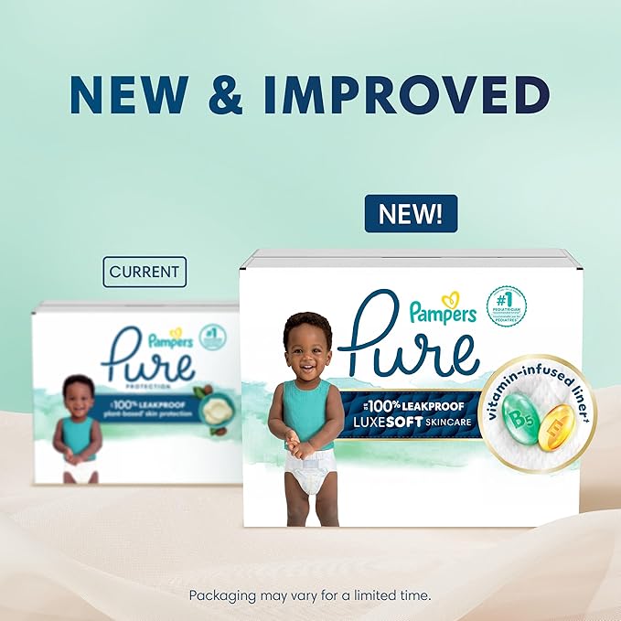 Pampers Baby Diapers - Pure Protection - Size 6, 72 Count, for up to 100% Leakproof, Premium Plant-based Skin Protection