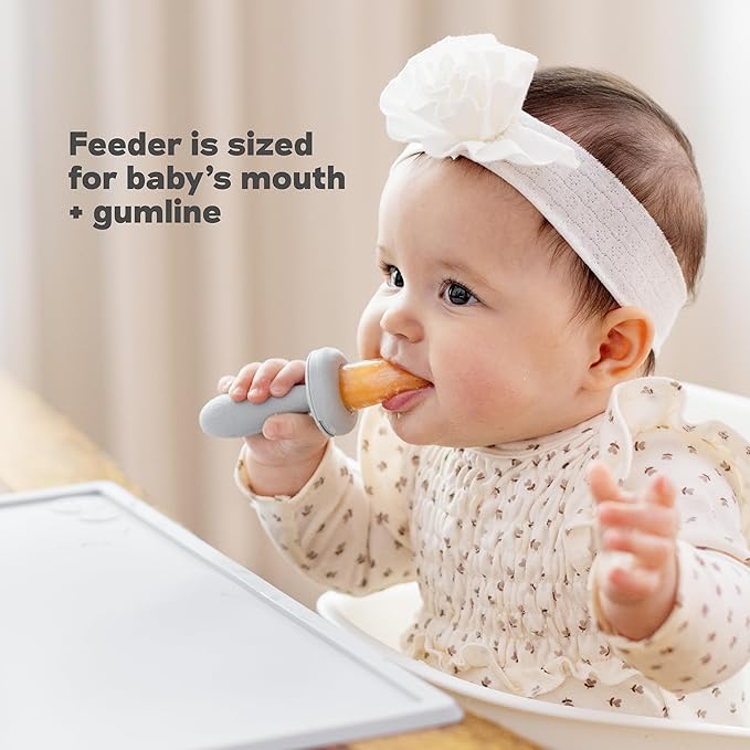 ezpz Baby-Led Gumline Feeder (Pewter) - Silicone Fruit Feeder for Infants 4 Months + - Baby Feeding Essentials - BLW Tools - Works Best with Compatible Ice Tray (Sold Separately)