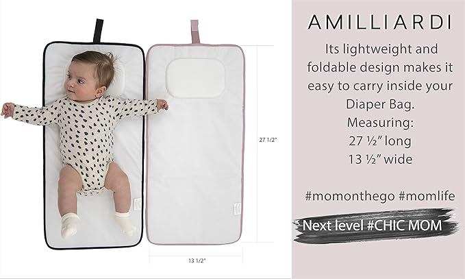 Portable Diaper Changing Pad Stylish & Chic by AMILLIARDI for Travel w/Baby, Infant & Newborn, Changing Mat Portable (Grey)