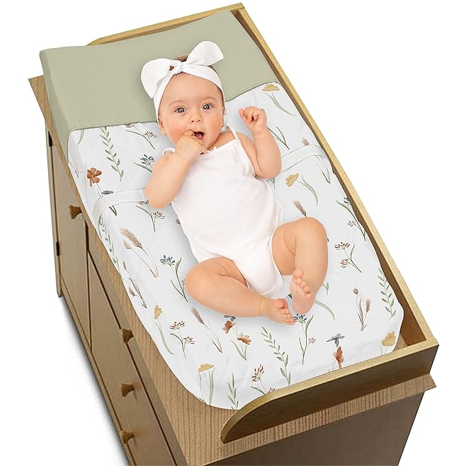 Sweet Jojo Designs Boho Floral Garden Flower Girl Baby Changing Pad Cover Infant Newborn Diaper Table Change Mat Sheet Sage Green Watercolor Bohemian Floral Farmhouse Vintage Shabby Chic Beige Nature