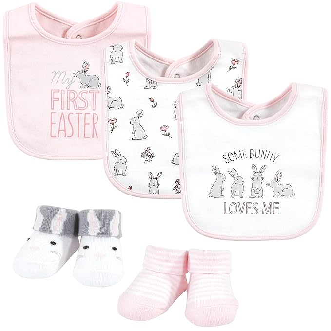 Hudson Baby Unisex Baby Cotton Bib and Sock Set, Some Bunny, One Size