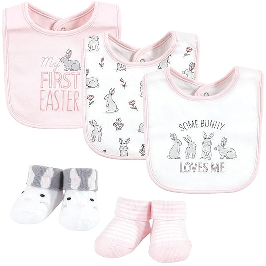 Hudson Baby Unisex Baby Cotton Bib and Sock Set, Some Bunny, One Size