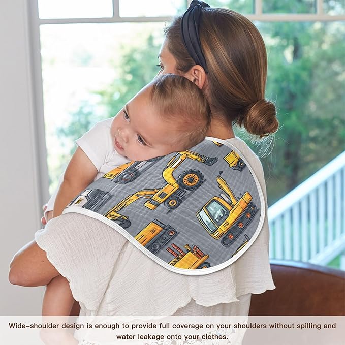 Construction Excavator Trucks Burp Cloths Baby Boys Girls Absorbent Soft Cotton Burping Cloths Rags, 2 Pack
