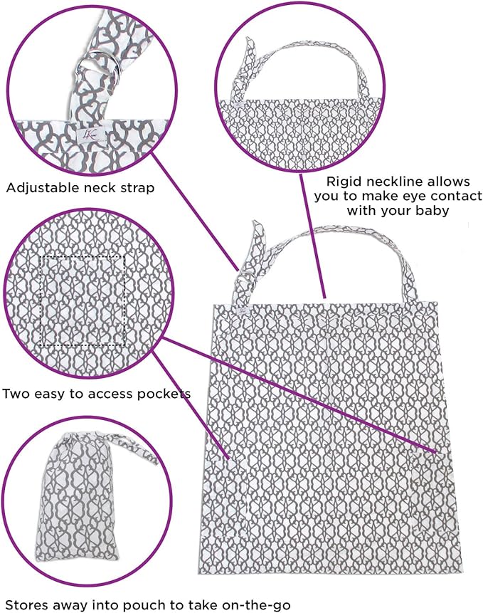 LK Baby Breastfeeding Nursing Cover Apron – Soft Cotton Privacy Cover with Rigid Neckline, Adjustable Strap & Travel Bag