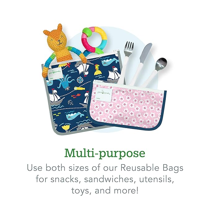 Green Sprouts Reusable Insulated Sandwich Bags (2 Pack) | Holds Food, Utensils, Wipes & More | Keeps Food Fresh | Food-Safe, Waterproof, Easy-Clean Material