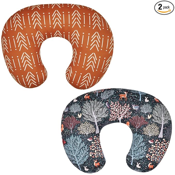 Baby Nursing Pillow Cover, Woodland Breastfeeding Pillow Slipcover, 2PACK, Nursing Pillow Case for Newborn, Soft Fabric Fits Snug On Infant, Washable and Breathable, Animals Deer Rabbit