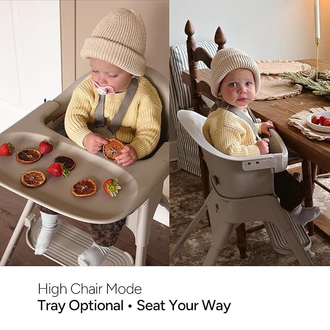 Mompush Olli 7-in-1 Convertible High Chair for Babies and Toddlers – Adjustable Height & Footrest, Dishwasher-Safe Tray, Compact Foldable Design for Easy Storage & Travel, Lightweight Yet Durable