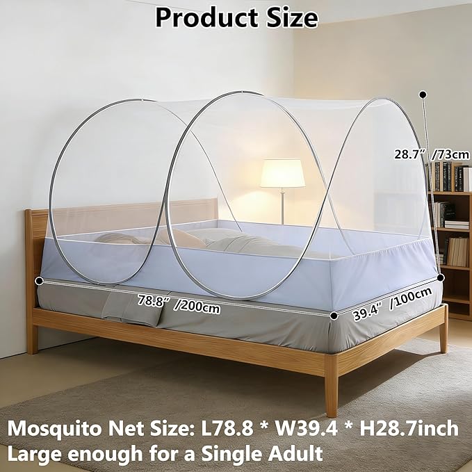 Pop Up Mosquito Net, Foldable Travel Mesh Tent, High-Density Netting Bed Canopy for Bedroom/Camping/Outdoor Trip, for Twin Size Bed