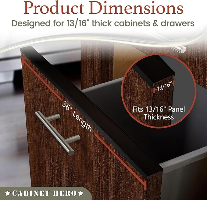 Cabinet Hero 4-Pack, 13/16" Thick, 36" Length Slimline Cabinet Edge Protector – Durable Slip-On Plastic Door & Drawer Edge Guard – Prevents Shelves for Wear, Bumps, Discoloration & Damage - Black