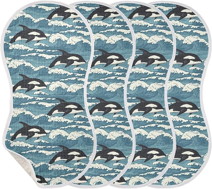 Muslin Burp Cloths for Baby Boys and Girls - 1-Pack Ultra Absorbent Killer Whale Orca Muslin Washcloths, Newborn Towel, Milk Spit Up Rags, Burp Cloth Bib for Unisex, 22 x 11 Inch