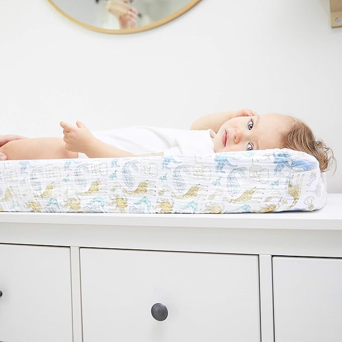 aden + anais Essentials Changing Pad Cover, 100% Cotton Muslin, Super Soft & Breathable, Tailored Snug Fit, Single, Natural History