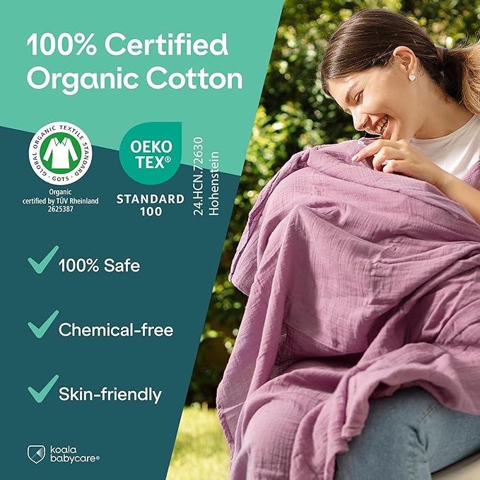 Koala Babycare 5 Pack 20"x10" Organic Burp Cloths for Baby Boys and Girls - GOTS & OEKO-TEX Cotton Burp Rags for Newborns - Absorbent Neutral Burping Cloths for Feeding - Washable Baby Bibs Essentials
