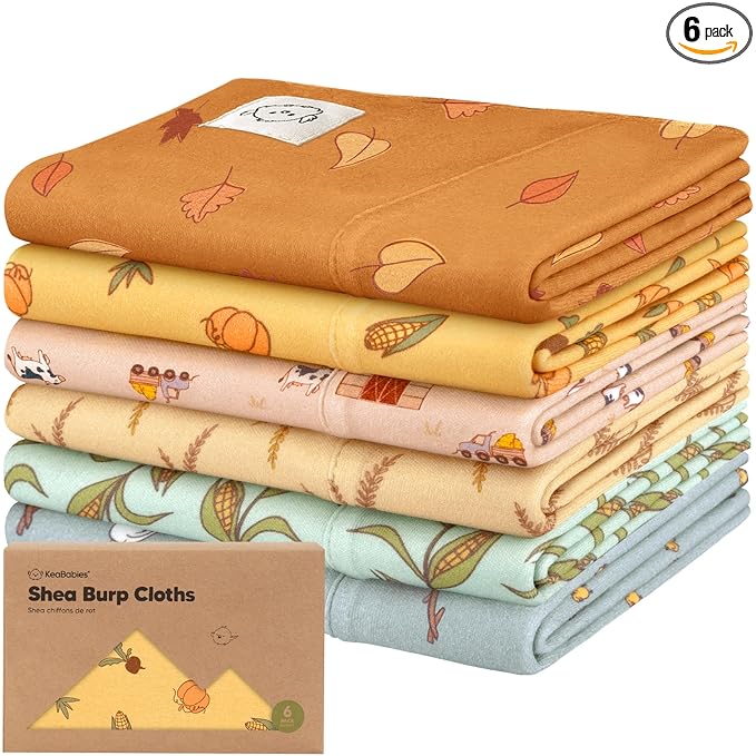 Organic Burp Cloths Baby Boy, Girl - 6-Pack Large 100% Cotton Burping Cloths for Babies, Spit Up Rags, Super Absorbent, Ultra Soft Newborn Rag, Gender Neutral, Machine Washable, Durable (Countryside)