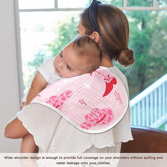 Pinks Western Cowgirl Boots Burp Cloths Baby Boys Girls Absorbent Soft Cotton Burping Cloths Rags 1 Pack