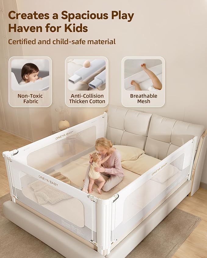 Bed Rail for Toddlers,Thickened & Reinforced Baby Bed Rail Guard for Full Bed with Double Child Lock, Upgraded Toddler Bedrails with Height Adjustable, White/Grey, 1Side 54" Lx28 H
