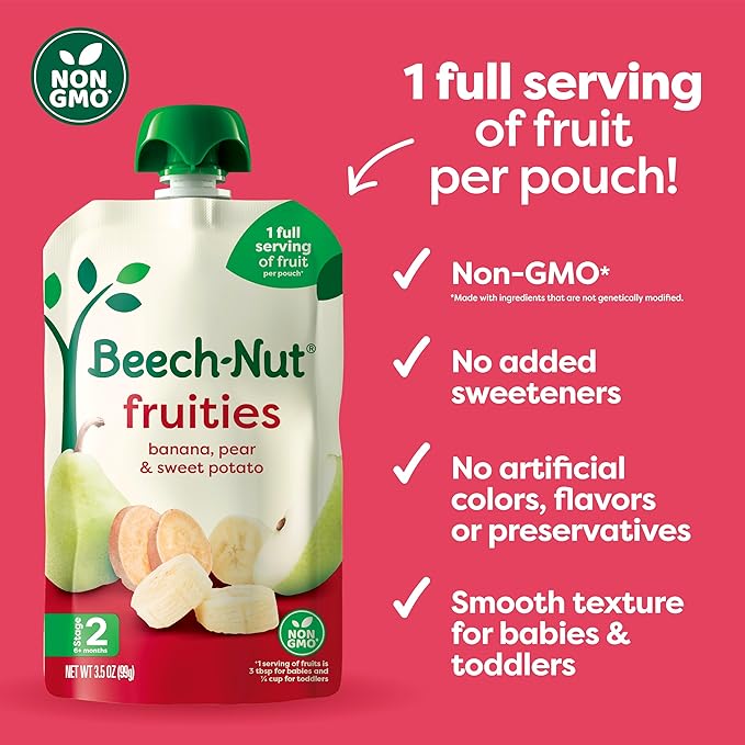 Beech-Nut Baby Food Pouches, Banana Pear Sweet Potato Fruit Puree Baby & Toddler Food, 3.5 oz (12 Pack)