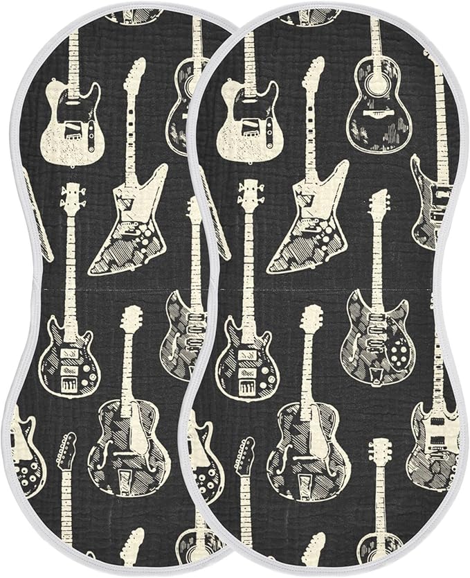 Black Guitar Music Burp Cloths Baby Boys Girls Absorbent Soft Cotton Burping Cloths Rags 2 Pack