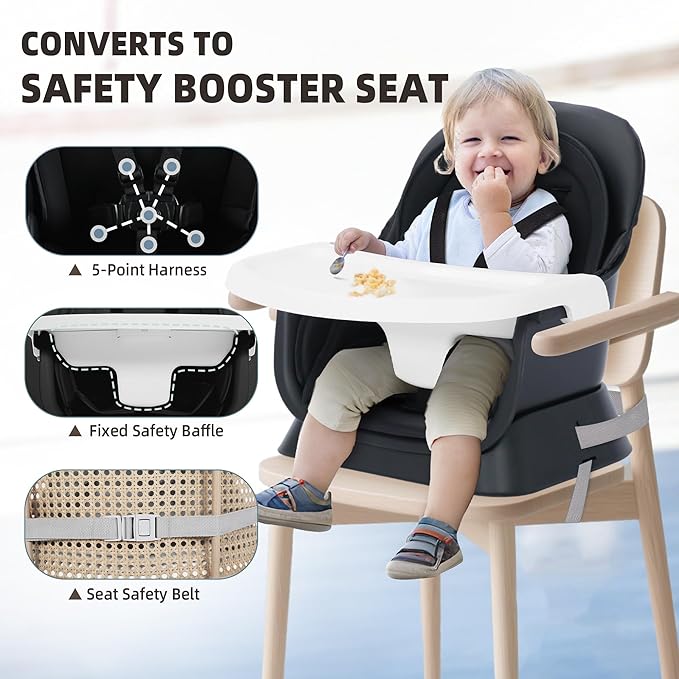 Baby High Chair, 8 in 1 Convertible Highchair, Booster Seat, Building Block/Activity Table, Stool, Feeding Chair with Dishwasher-Safe Tray, High Chairs for Babies and Toddlers (Black)