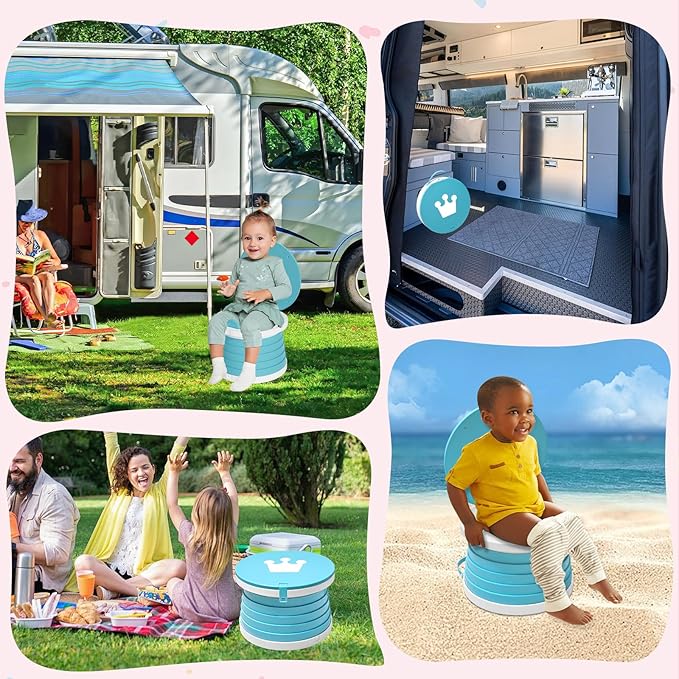 2026 Upgraded Portable Potty Chair for Toddlers with Splash-Proof Design, Foldable Travel Potty with Bag & 30 Refills - Kids Toilet for Car, Camping, Indoor - Easy Clean Baby Potty Training Seat(Blue)