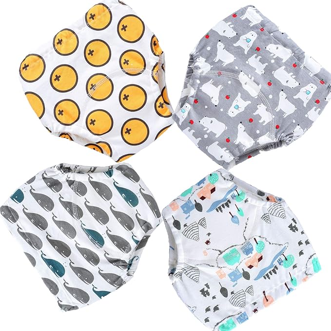 4 Pack Cotton Potty Training Pants for Boys Girls, Learning Designs Training Underwear Pants 12M-4T