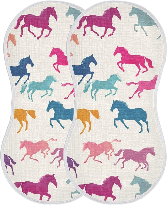 Horses Colorful Burp Cloths Baby Boys Girls Absorbent Soft Cotton Burping Cloths Rags, 2 Pack