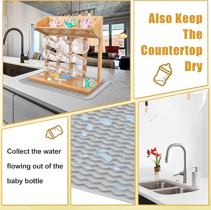 Windspeed Wooden Bottle Drying Rack for Baby Bottle Rack Dryer with Drain Pad, Space Saving for 11 Milk Glass Baby Feeder, Ideal Too for Busy Parents